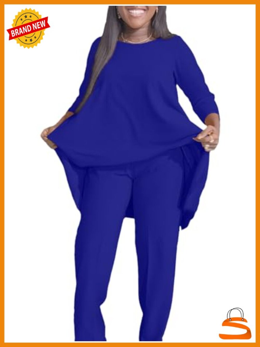 Plus Size 2 Piece Sets for Curvy Women Long Sleeve Tops Wide Leg Pants
